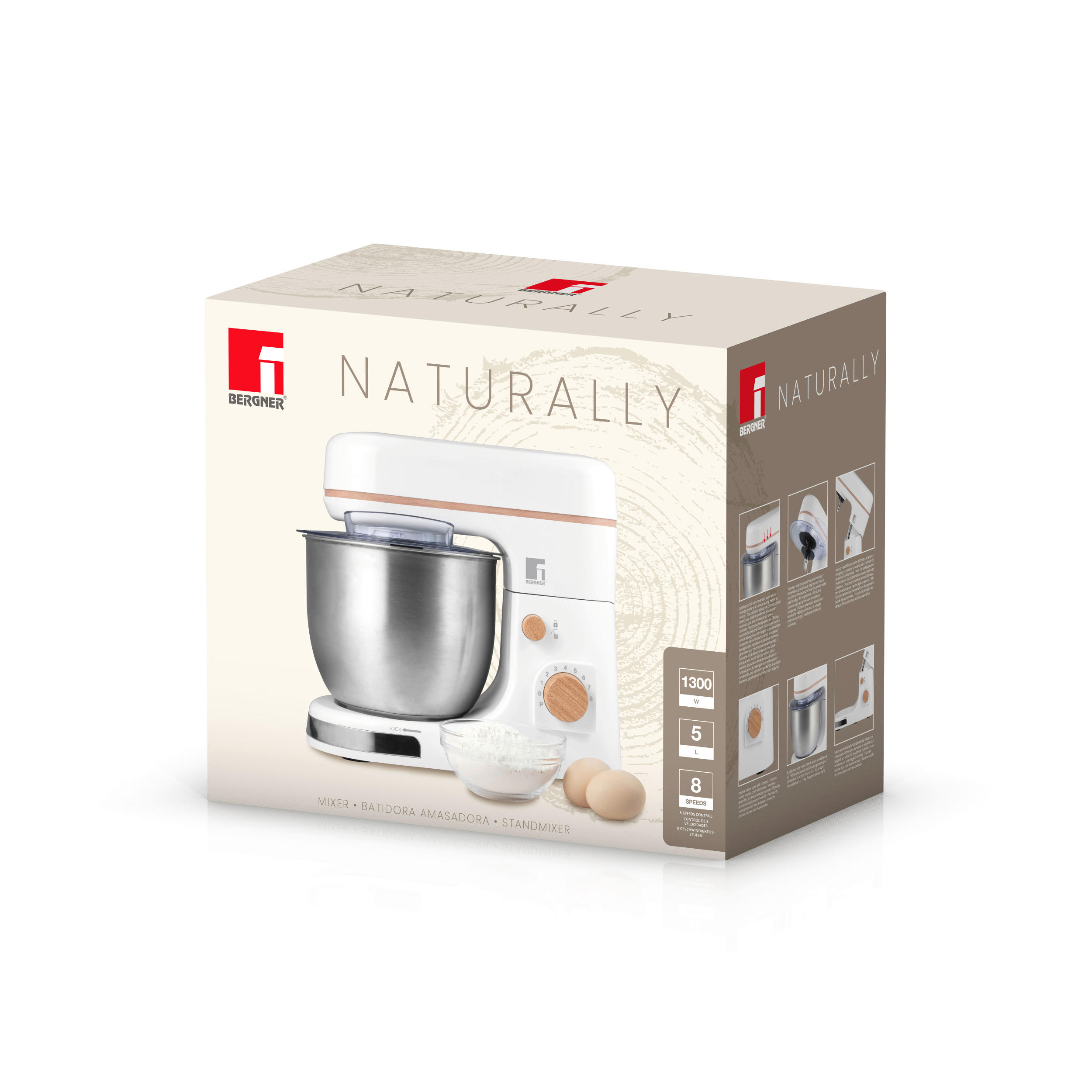KÜCHENMASCHINE NATURALLY  - Silberfarben/Weiß, Basics, Kunststoff/Metall (38,5/23/34,5cm) - BERGNER