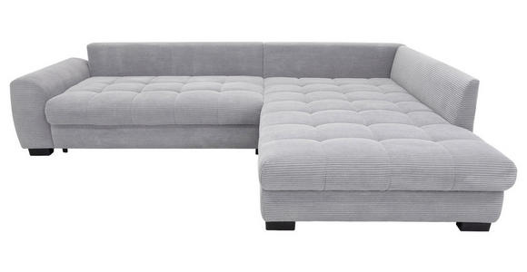 ECKSOFA Hellgrau Cord Rückenkissen, Armlehnenkissen, Bettkasten, Schlaffunktion, Rücken echt, Liegefläche im Originalstoff  - Hellgrau/Schwarz, KONVENTIONELL, Kunststoff/Textil (304/212cm) - Carryhome
