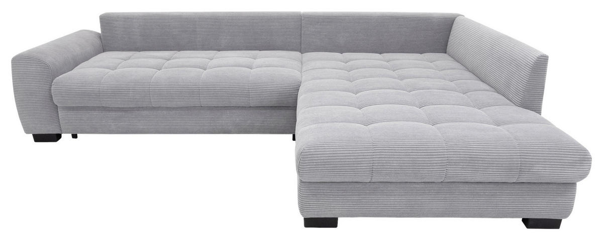 ECKSOFA Grau Cord Rückenkissen, Armlehnenkissen, Bettkasten, Schlaffunktion, Rücken echt, Liegefläche im Originalstoff  - Schwarz/Grau, KONVENTIONELL, Kunststoff/Textil (304/212cm) - Carryhome