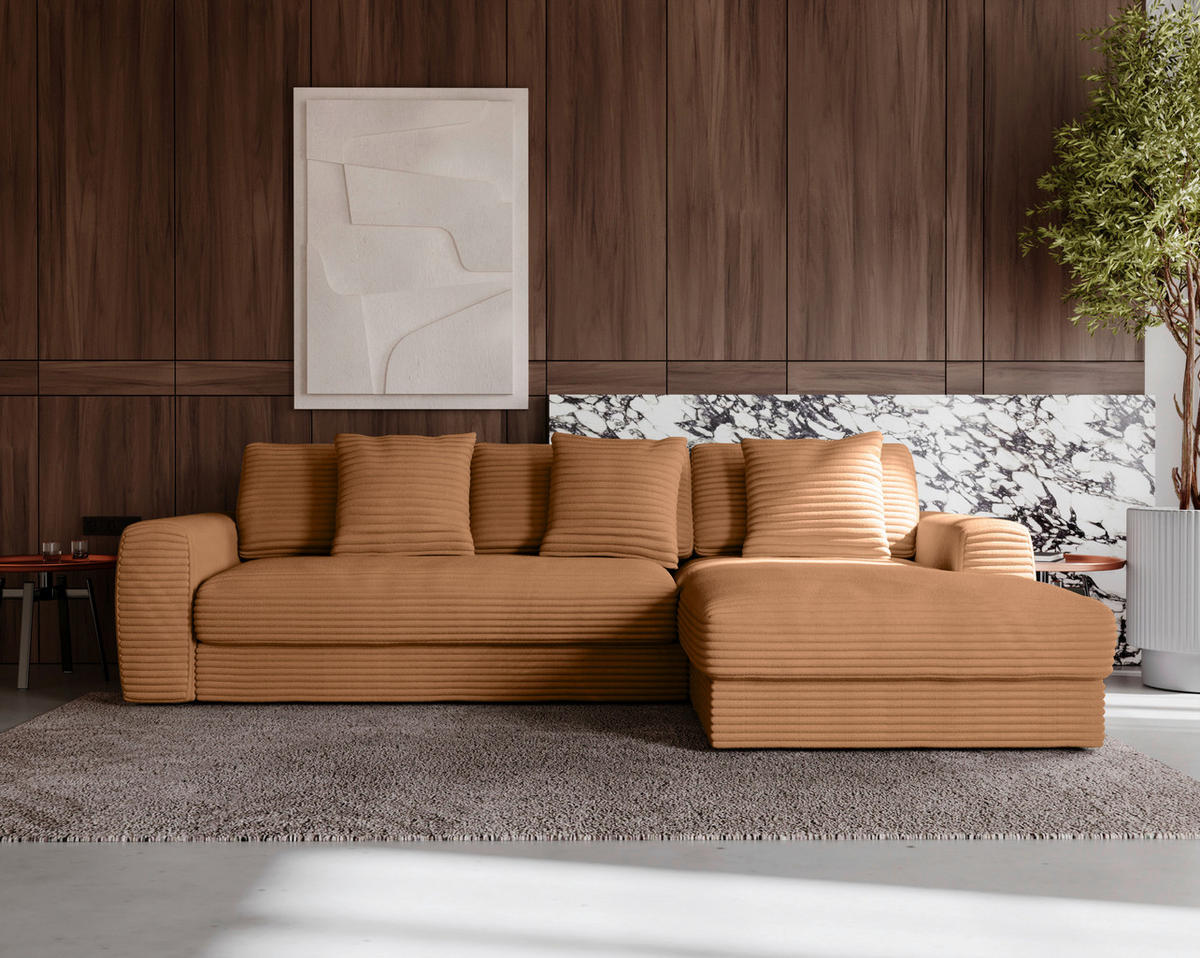 ECKSOFA in Cord Rostfarben  - Rostfarben/Schwarz, Modern, Kunststoff/Textil (302/182cm) - Carryhome