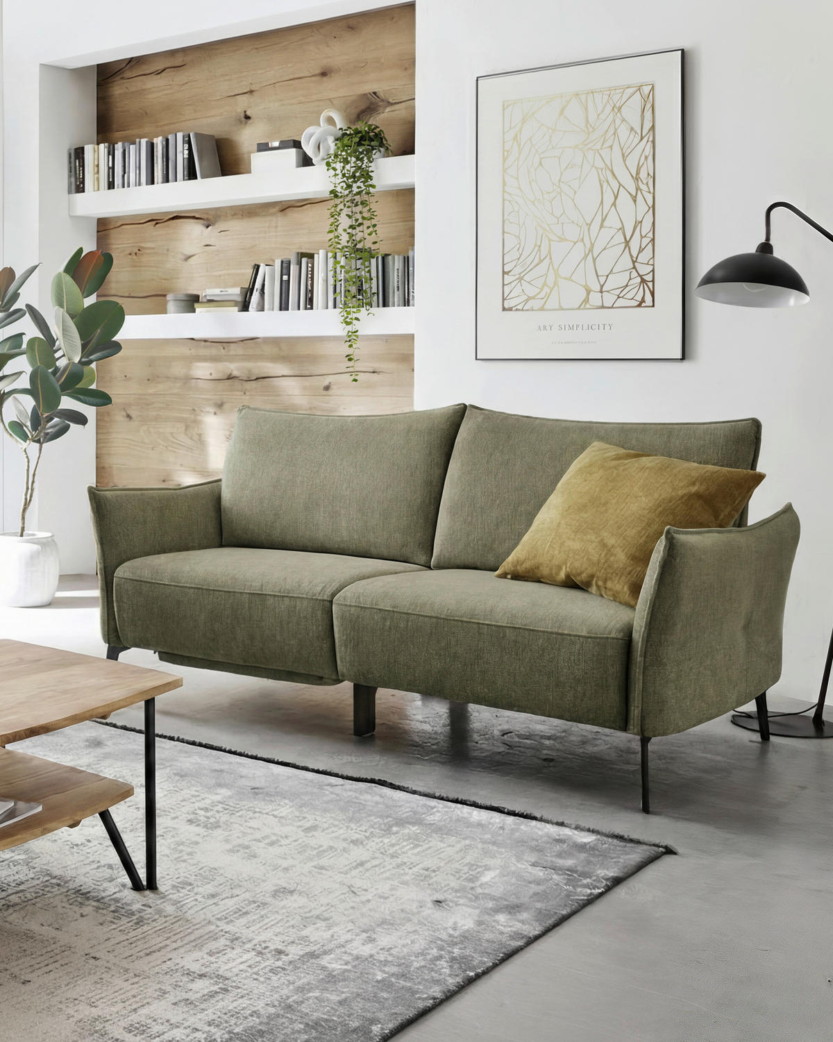 3-SITZER-SOFA Chenille Grün  - Schwarz/Grün, Konventionell, Textil/Metall (184/90/92cm) - Elegando