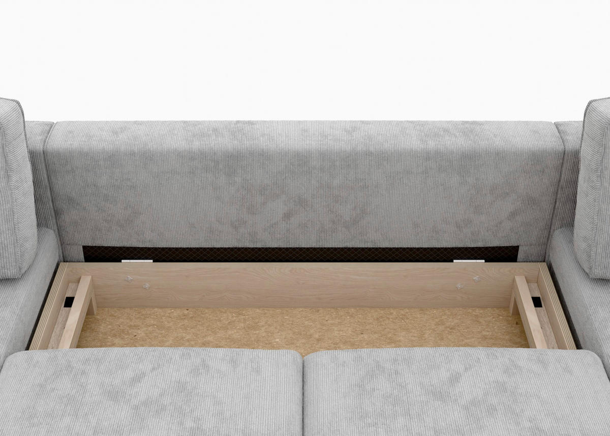 WOHNLANDSCHAFT Grau Cord  - Schwarz/Grau, MODERN, Textil/Metall (161/306/161cm) - Trendmanufaktur