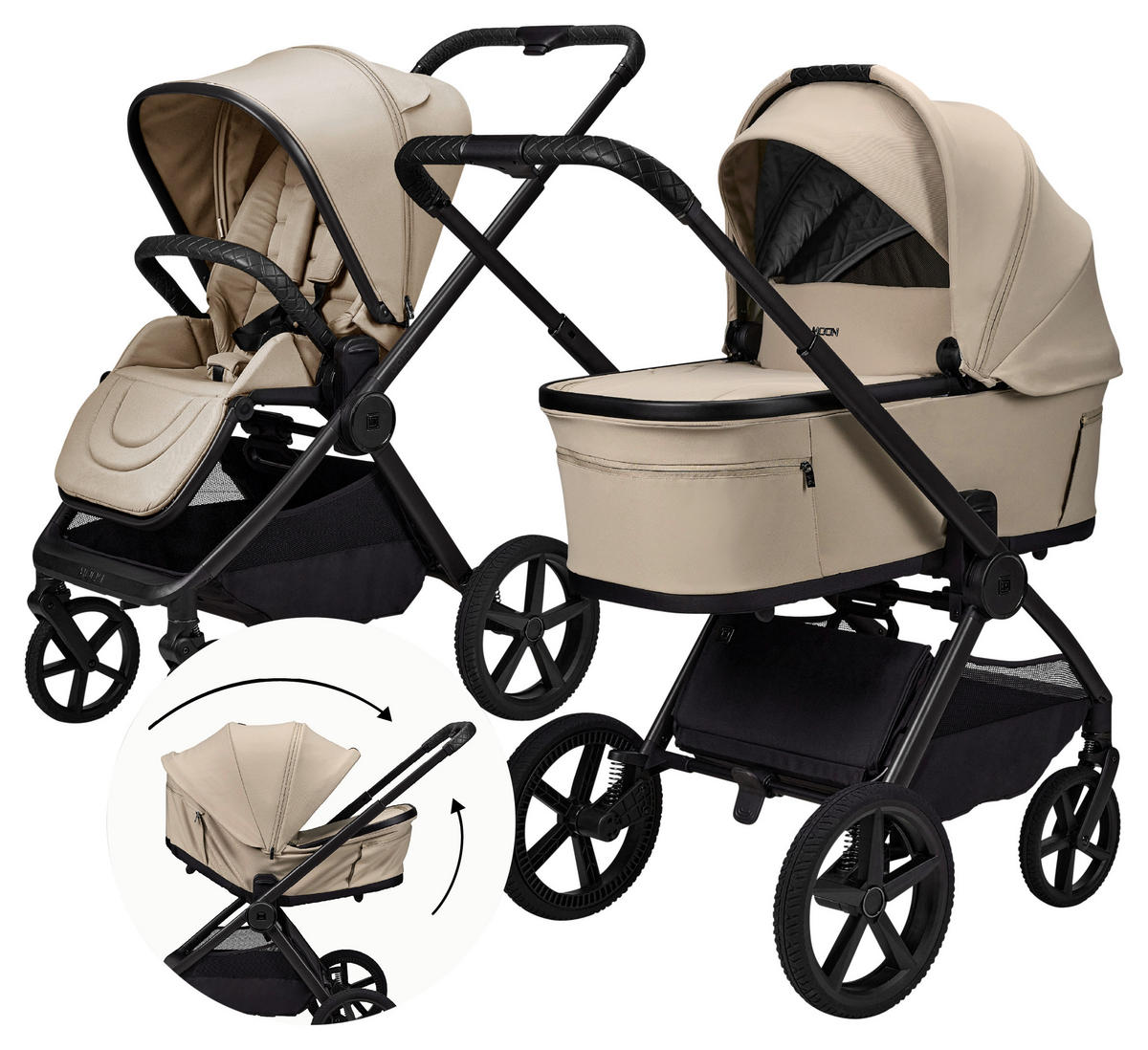 KOMBIKINDERWAGEN Gio Fold ETPU  - Sandfarben/Schwarz, Basics, Textil/Metall (120/58/92cm) - Moon Edition