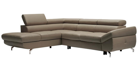 ECKSOFA in Echtleder Haselnussfarben - Chromfarben/Haselnussfarben, Design, Leder/Metall (220/270cm) - Novel