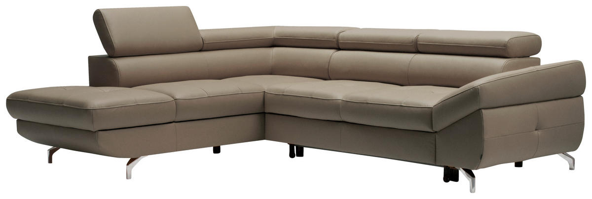 ECKSOFA in Echtleder Haselnussfarben  - Chromfarben/Haselnussfarben, Design, Leder/Metall (220/270cm) - Novel