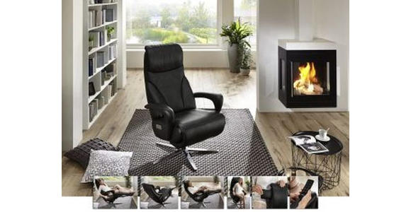 RELAXSESSEL Echtleder Relaxfunktion, Nackenkissen    - Edelstahlfarben/Schwarz, Design, Leder/Metall (75/106/88cm) - Dieter Knoll