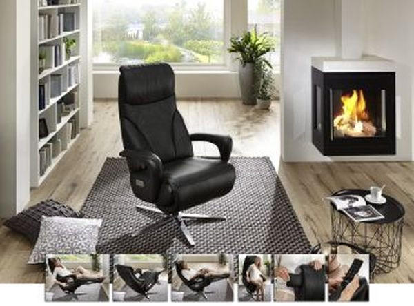 RELAXSESSEL Echtleder Relaxfunktion, Nackenkissen    - Edelstahlfarben/Schwarz, Design, Leder/Metall (75/106/88cm) - Dieter Knoll