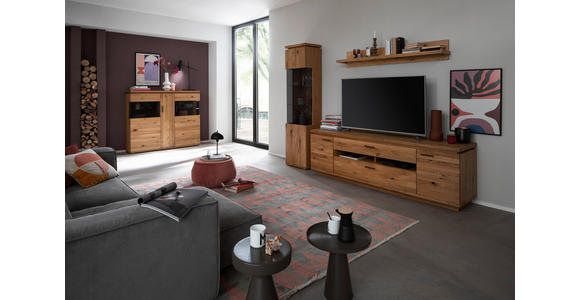 WOHNWAND 3-teilig  in Grau, Eichefarben  275/204/50 cm  - Eichefarben/Anthrazit, Natur, Glas/Holz (275/204/50cm) - Linea Natura