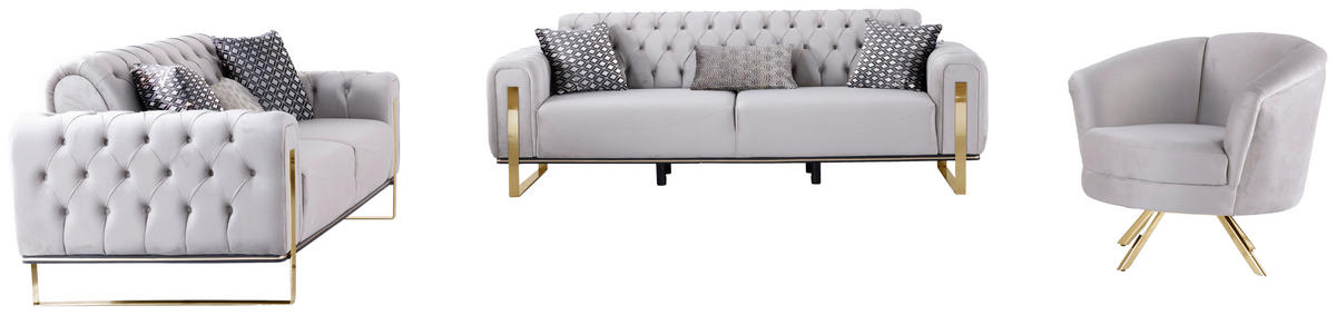 SESSEL Samt Beige    - Beige/Goldfarben, Design, Textil (83/83/88cm) - Livetastic