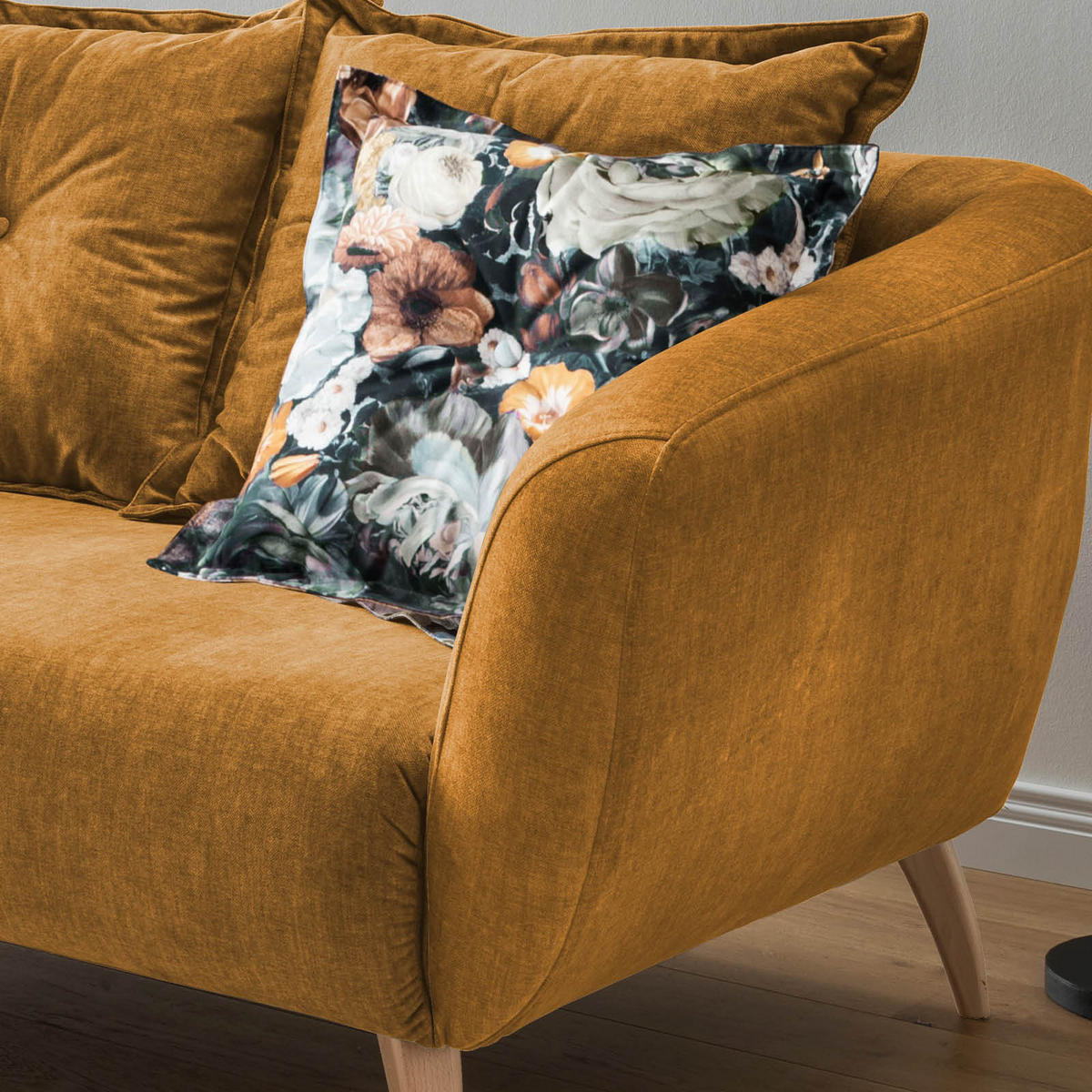 ECKSOFA in Velours Gelb, Multicolor  - Gelb/Buchefarben, Modern, Holz/Textil (162/277cm) - Livetastic