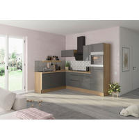 ECKKÜCHE 200/270 cm  in Anthrazit, Eichefarben  - Edelstahlfarben/Eichefarben, Basics, Holzwerkstoff/Metall (200/270cm) - Optifit