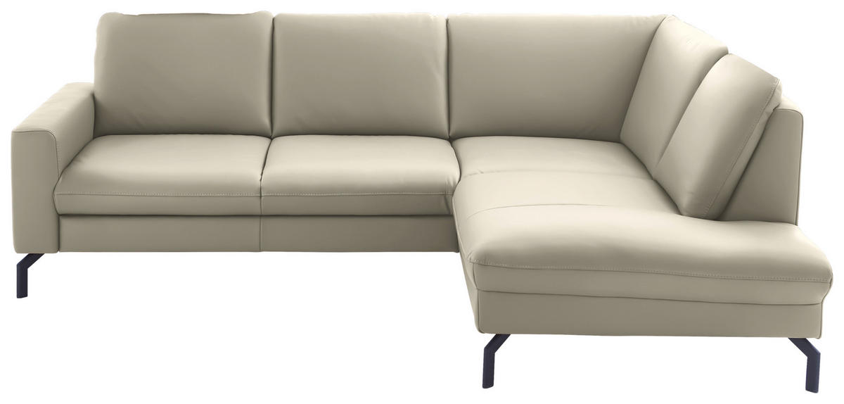 ECKSOFA in Echtleder Ecru  250/194 cm  - Ecru/Schwarz, Design, Leder/Metall (250/194cm) - Beldomo Premium