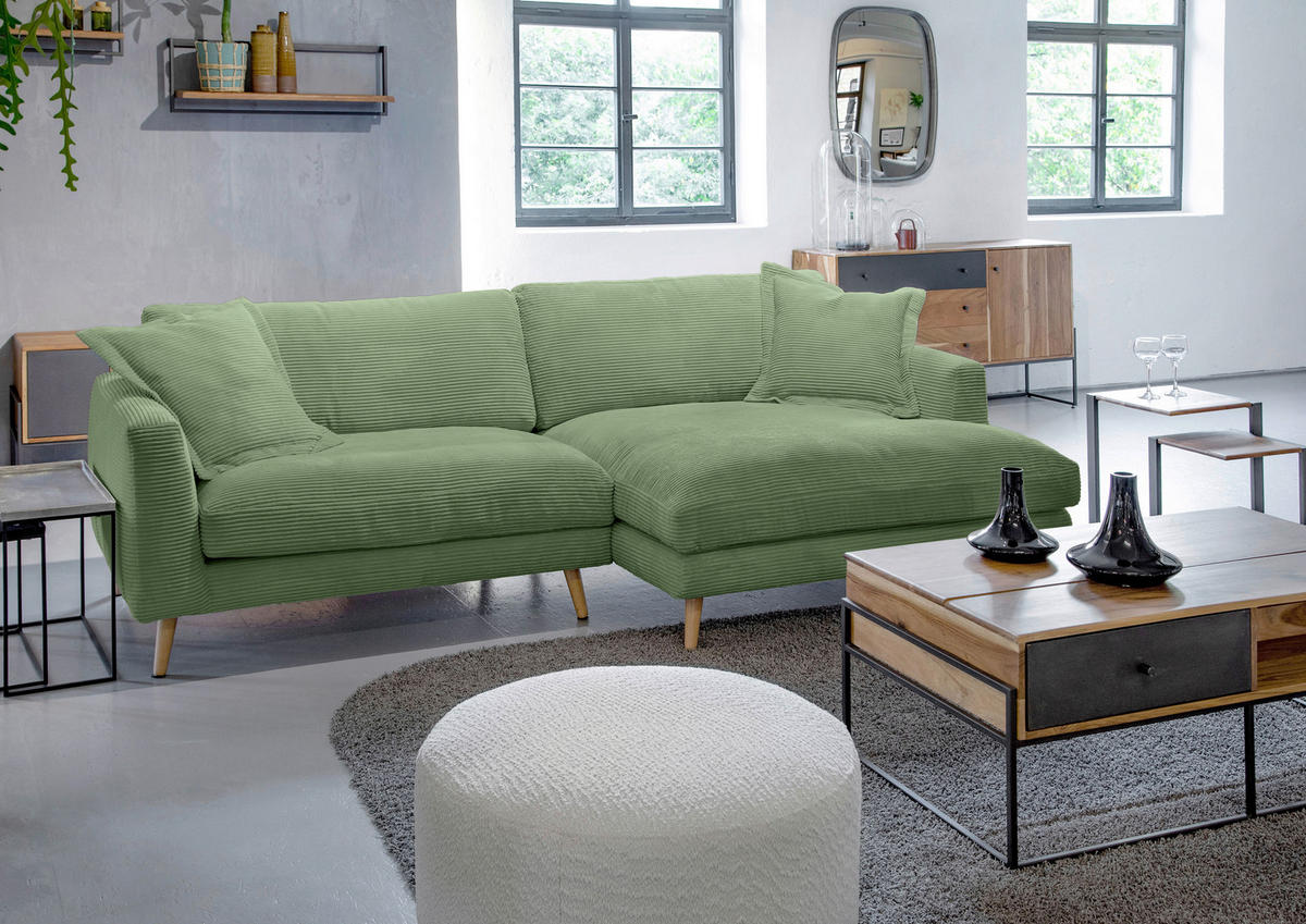 ECKSOFA in Cord Olivgrün  - Naturfarben/Olivgrün, Romantik / Landhaus, Holz/Textil (270/140cm) - Landscape