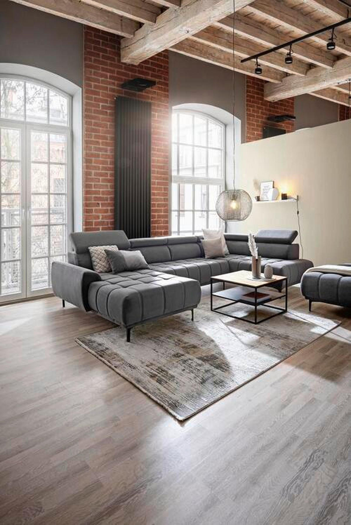 WOHNLANDSCHAFT Graphitfarben Velours  - Schwarz/Graphitfarben, Design, Textil/Metall (172/340/191cm) - Stylife