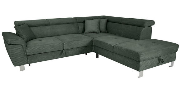 ECKSOFA inkl. Funktionen Waldgrün Cord  - Waldgrün/Silberfarben, Design, Textil/Metall (257/226cm) - Xora