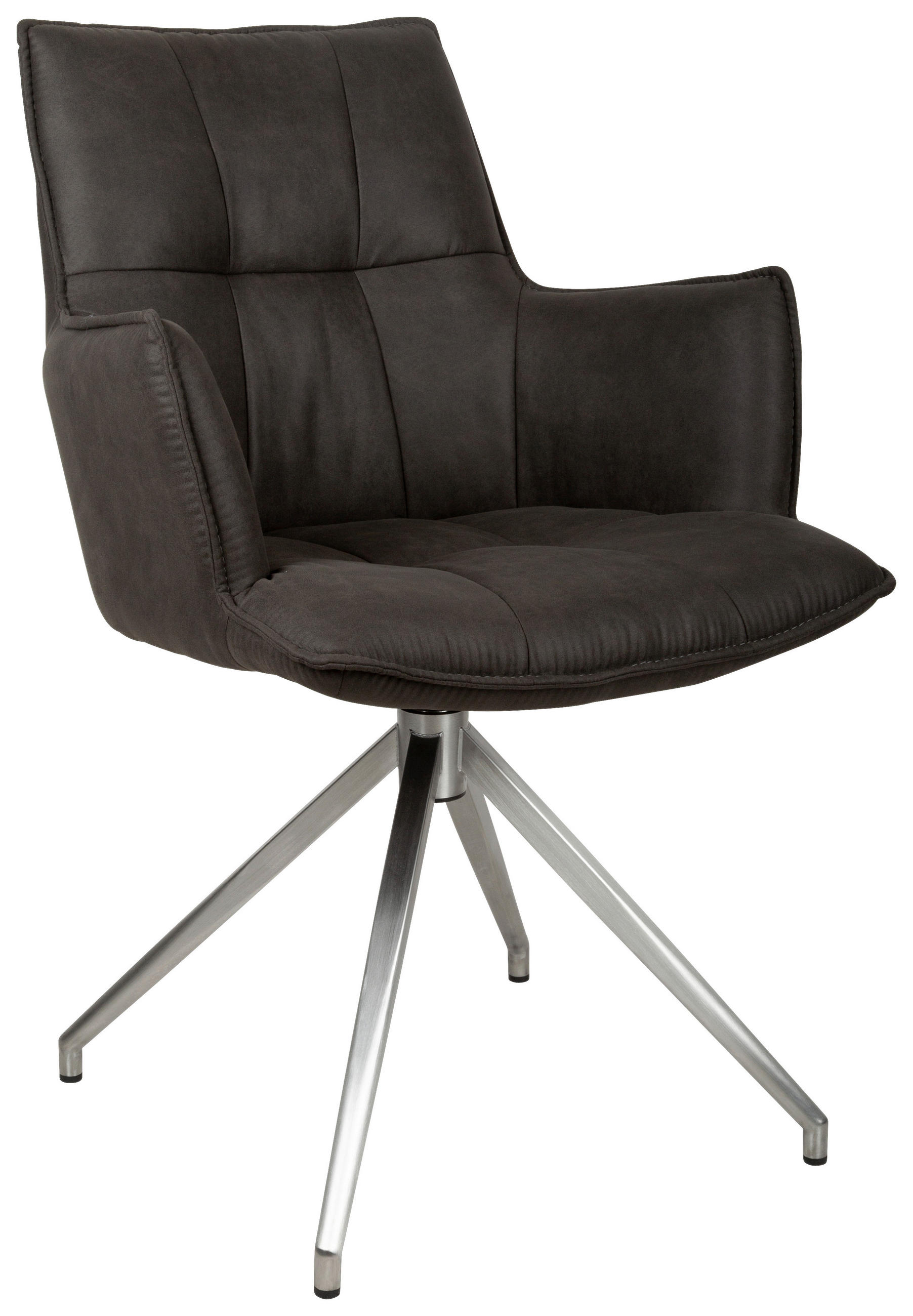 ARMLEHNSTUHL  Sitzfläche 360° drehbar, automatische Rückholfunktion Mikrofaser  Edelstahlfarben, Dunkelgrau  - Edelstahlfarben/Dunkelgrau, Design, Textil/Metall (59/89,5/63cm) - Novel
