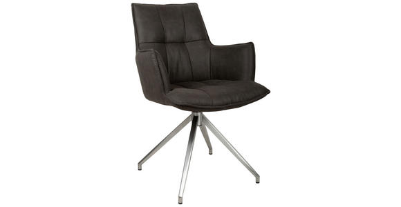 ARMLEHNSTUHL  Sitzfläche 360° drehbar, automatische Rückholfunktion Mikrofaser  Edelstahlfarben, Dunkelgrau  - Edelstahlfarben/Dunkelgrau, Design, Textil/Metall (59/89,5/63cm) - Novel