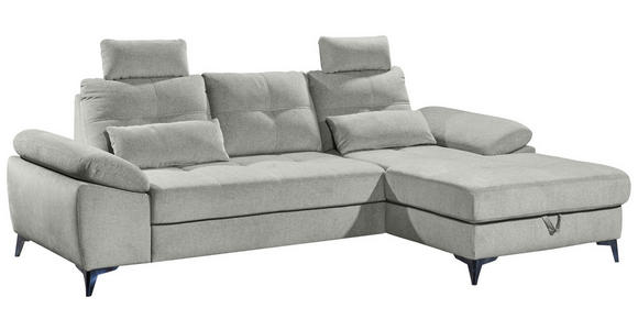 ECKSOFA Hellgrau Mikrovelours  - Chromfarben/Hellgrau, KONVENTIONELL, Kunststoff/Textil (270/170cm) - Carryhome