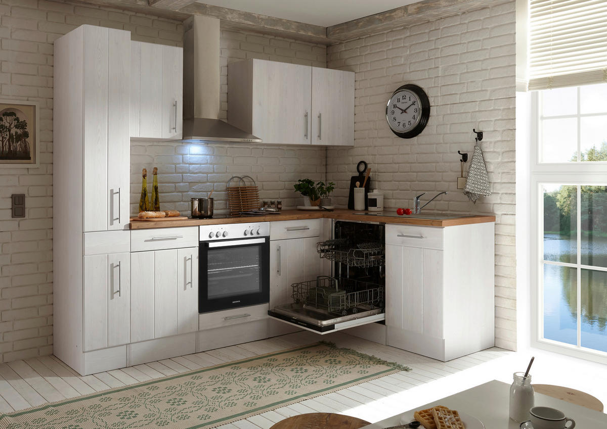 ECKKÜCHE 250/172 cm  in Weiß, Lärchefarben  - Wildeiche/Edelstahlfarben, Basics, Holzwerkstoff/Metall (250/172cm) - Respekta