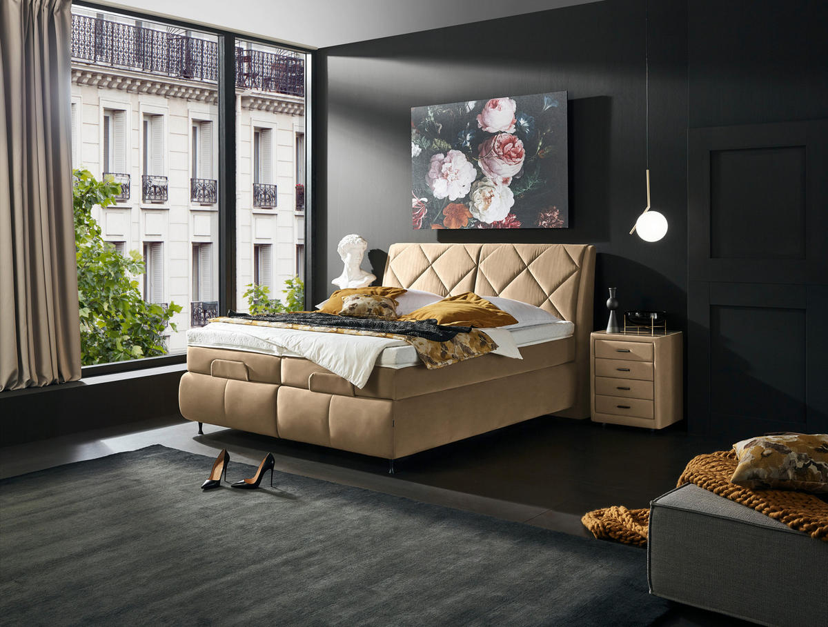 BOXSPRINGBETT 180/200 cm  in Hellbraun  - Hellbraun/Schwarz, KONVENTIONELL, Textil/Metall (180/200cm) - Dieter Knoll
