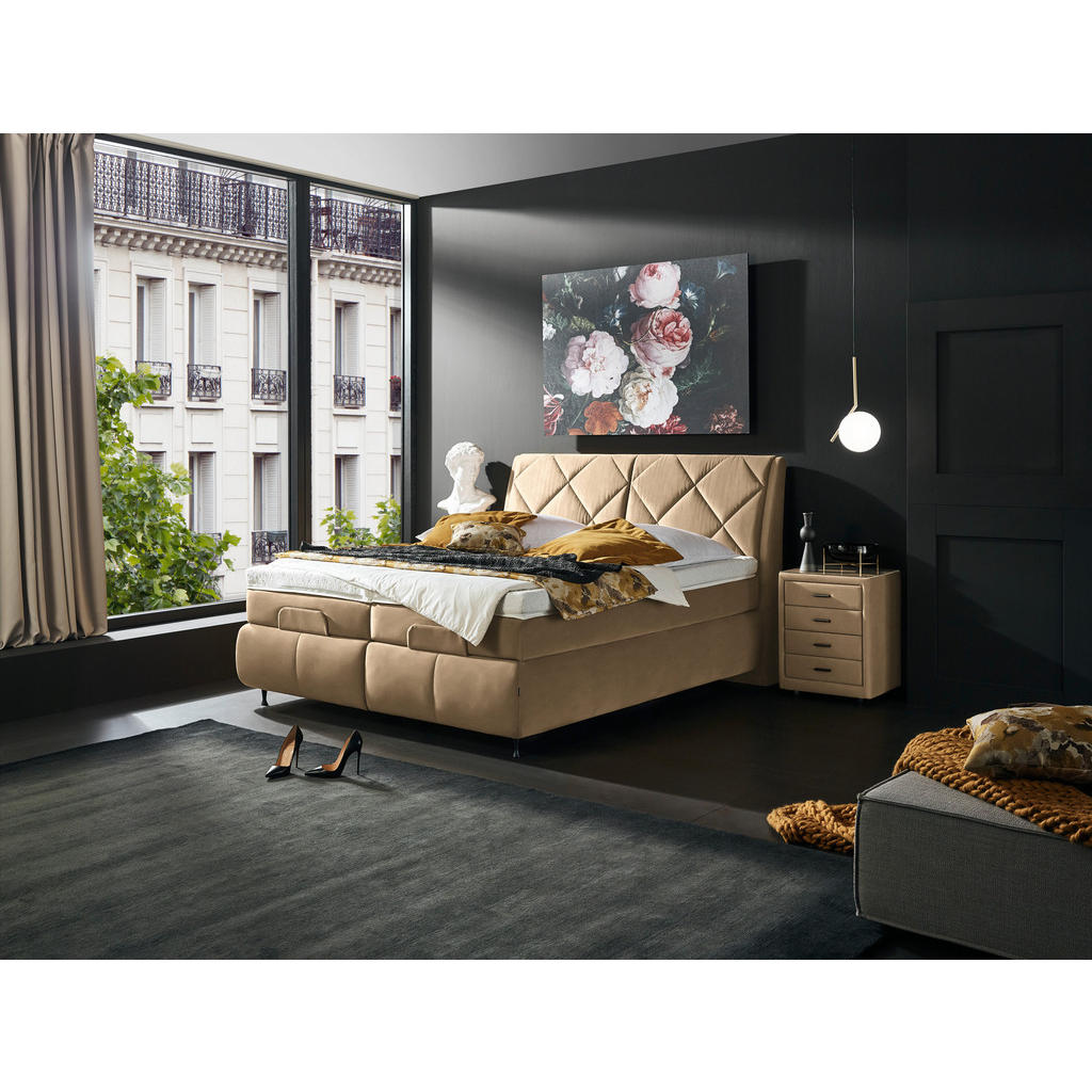 Thumbnail - Dieter Knoll Boxspringbett, Hellbraun, Textil, H2 + H3, 7-Zonen, Höhe ca. 19 cm, 180x200 cm, Matratze, gepolstertes Kopf...