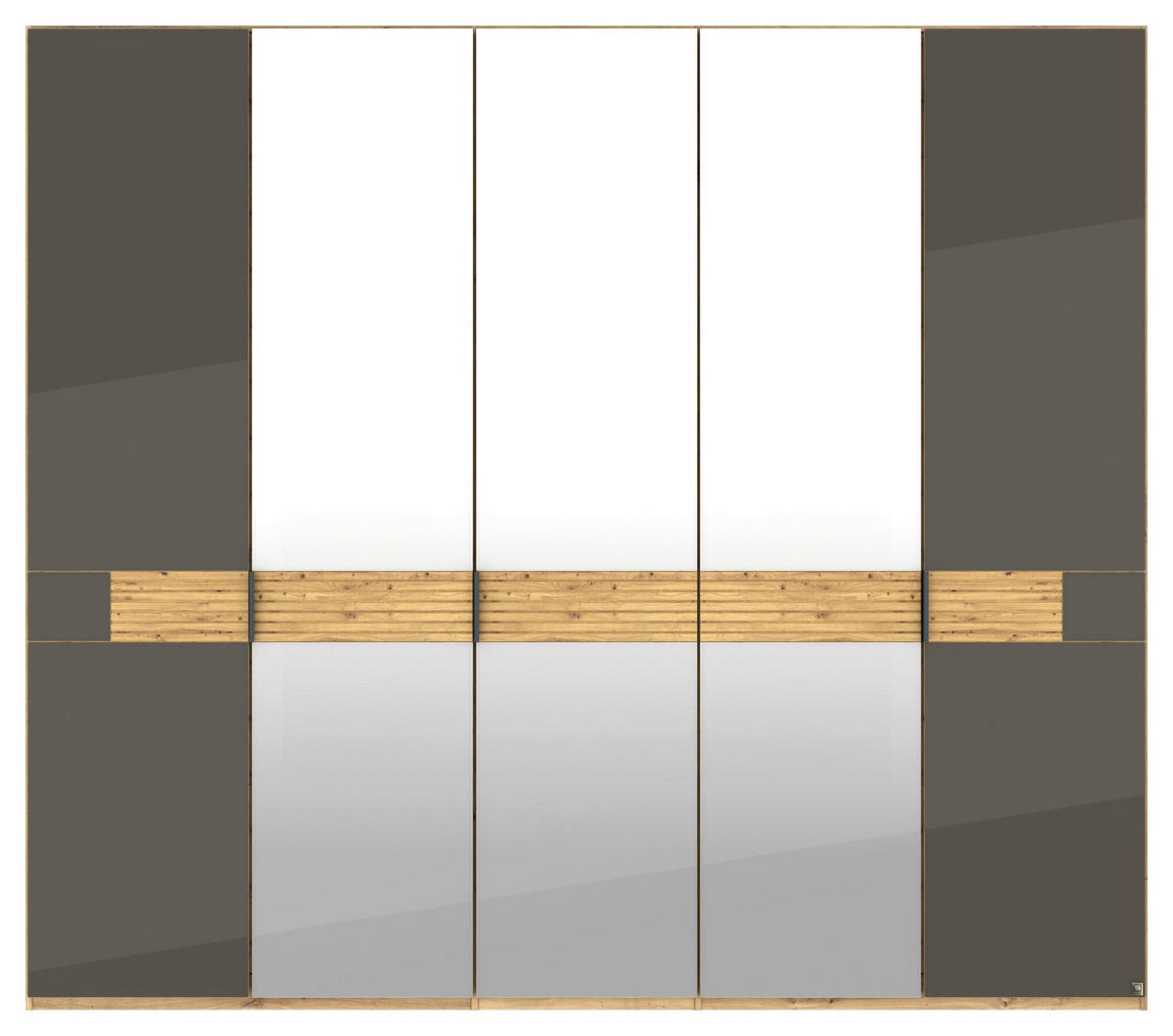 DREHTÜRENSCHRANK 250/216/58 cm,  in Eichefarben, Dunkelbraun, 5 Tür(en)  - Schieferfarben/Eichefarben, Design, Glas/Holz (250/216/58cm) - Musterring