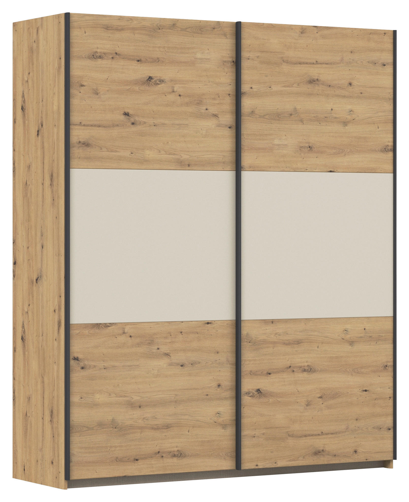 Rauch Möbel Schwebetürenschrank Alu, Champagner, Eiche Artisan 175x210x59 cm