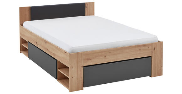 STAURAUMBETT 120/200 cm  in Graphitfarben, Eiche Artisan  - Graphitfarben/Eiche Artisan, KONVENTIONELL, Holzwerkstoff (120/200cm) - Carryhome