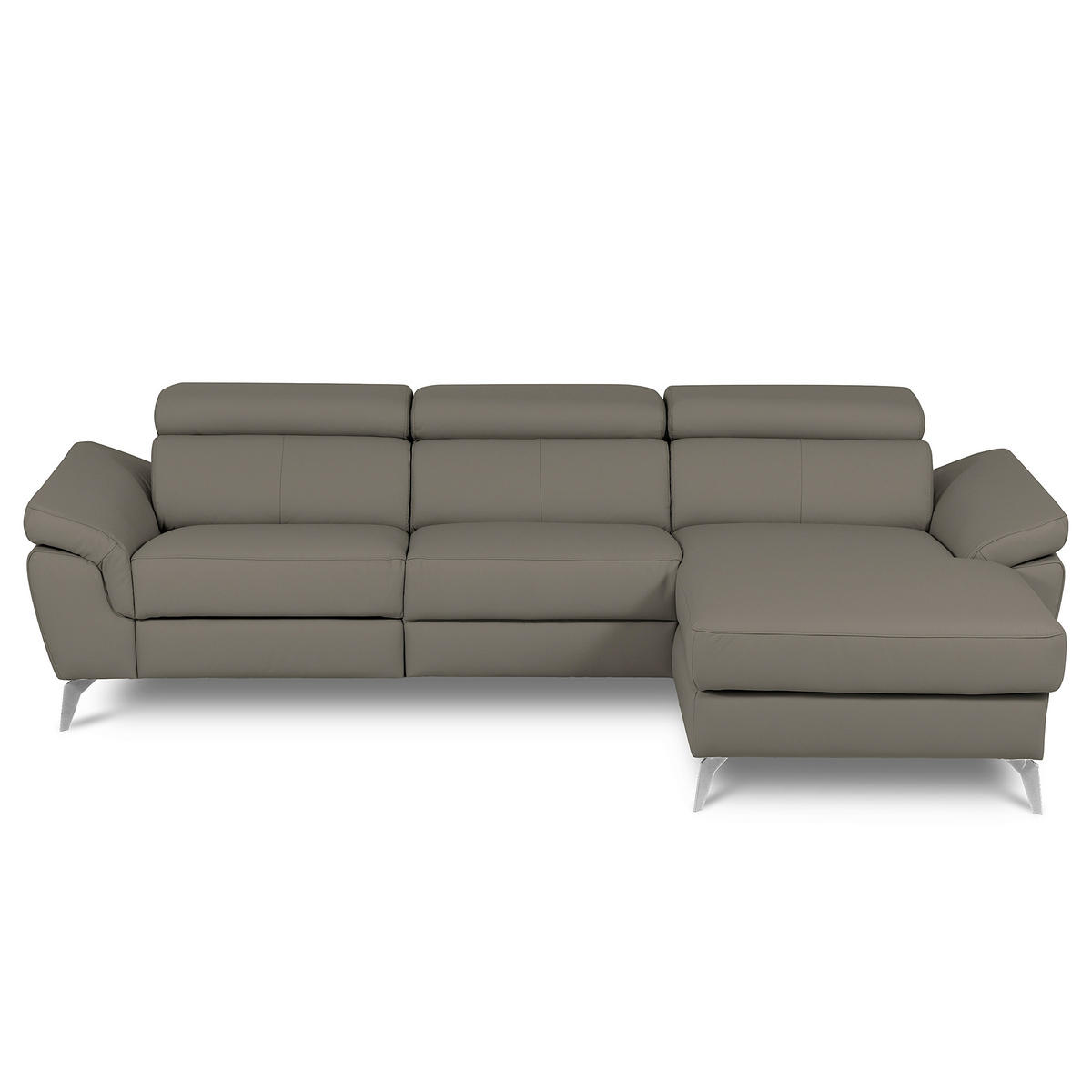 ECKSOFA SONO Schlammfarben Echtleder Lederlook Armteilverstellung, Kopfteilverstellung  - Chromfarben/Schlammfarben, Design, Leder/Textil (252/179cm) - Livetastic