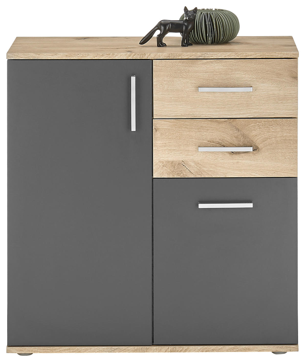 KOMODA   80/84/35 cm   siva, boje hrasta  - srebrne boje/siva, Design, drvni materijal/plastika (80/84/35cm) - Carryhome