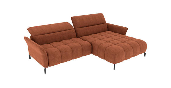 ECKSOFA Rostfarben Flachgewebe Rücken echt, Kopfteilverstellung, Sitztiefenverstellung  - Rostfarben/Schwarz, KONVENTIONELL, Textil/Metall (272/175cm) - Carryhome