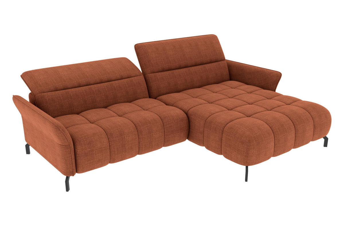 ECKSOFA Rostfarben Flachgewebe Rücken echt, Kopfteilverstellung, Sitztiefenverstellung  - Rostfarben/Schwarz, KONVENTIONELL, Textil/Metall (272/175cm) - Carryhome