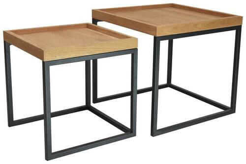 COUCHTISCHSET in Holz, Metall 50/50/48 cm  - Wildeiche/Schwarz, Trend, Holz/Metall (50/50/48cm) - Boxxx