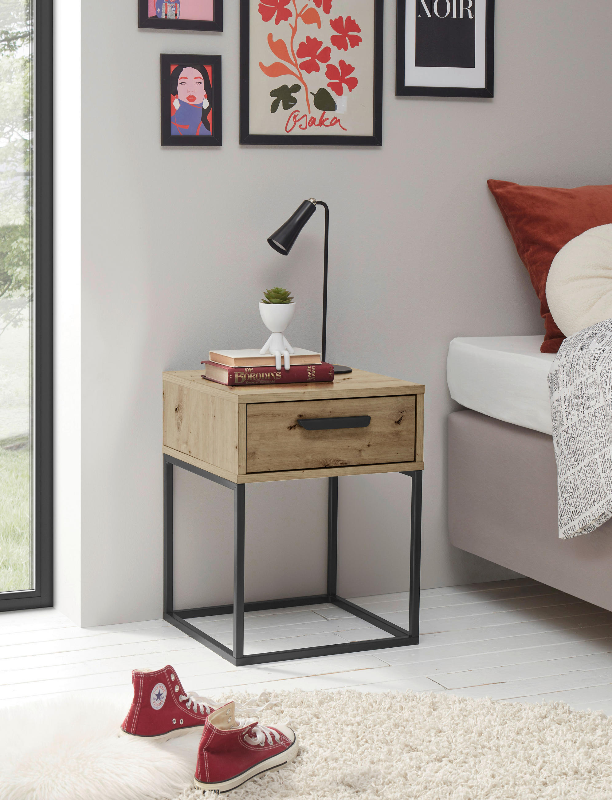 NACHTSCHRANK 40/52/38,5 cm  - Schwarz/Eiche Artisan, MODERN, Holzwerkstoff/Kunststoff (40/52/38,5cm) - Livetastic