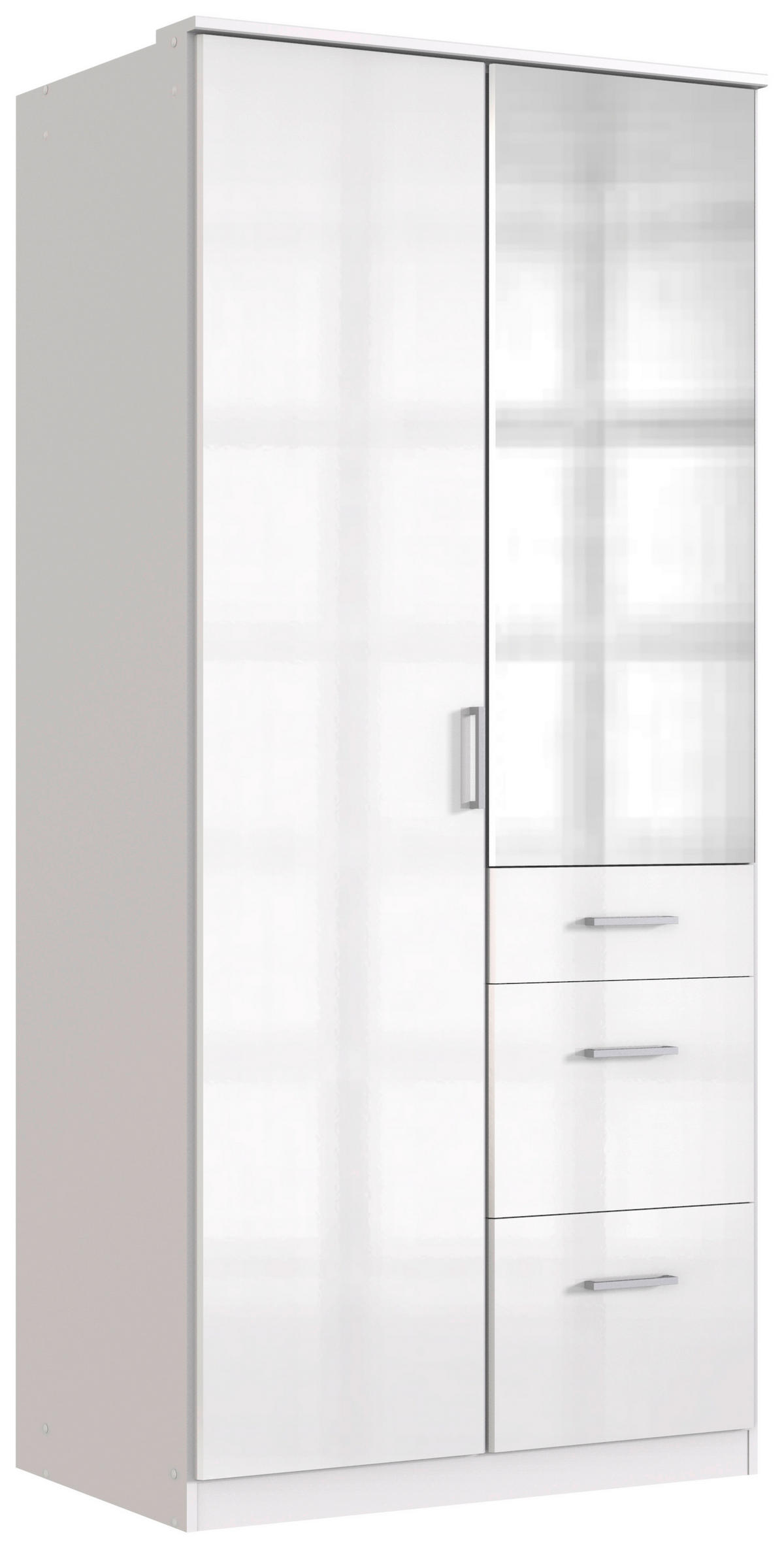 RUHÁSSZEKRÉNY fehér, magasfényű fehér, ezüstszínű  - krómszínű/ezüstszínű, Basics, faalapú anyag (91/199/58cm) - MID.YOU