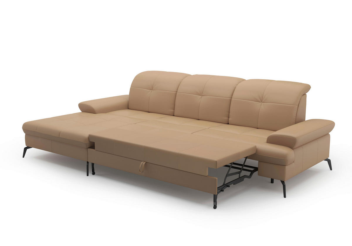 ECKSOFA in Echtleder Cappuccino  - Schwarz/Cappuccino, Konventionell, Leder/Metall (185/279cm) - Sit & More