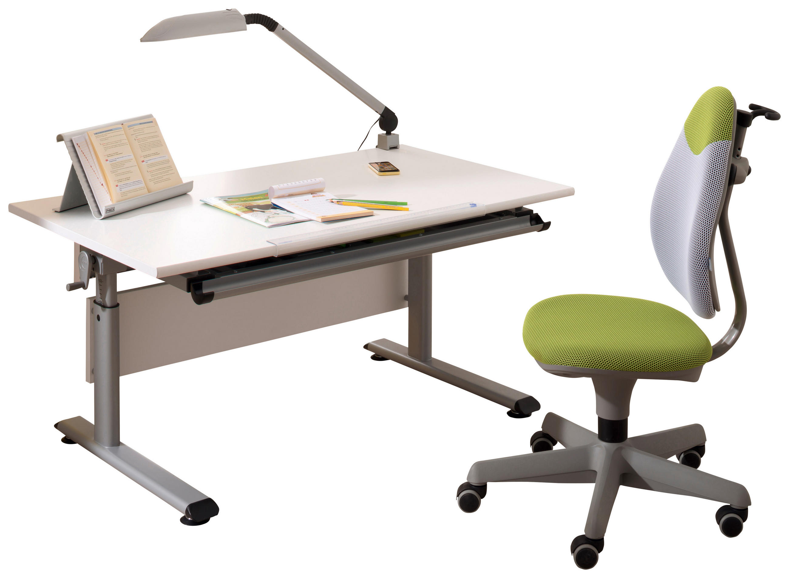 JUGENDSCHREIBTISCH 120/70/53-79 cm  - Silberfarben/Weiß, Design, Holzwerkstoff/Metall (120/70/53-79cm) - Paidi