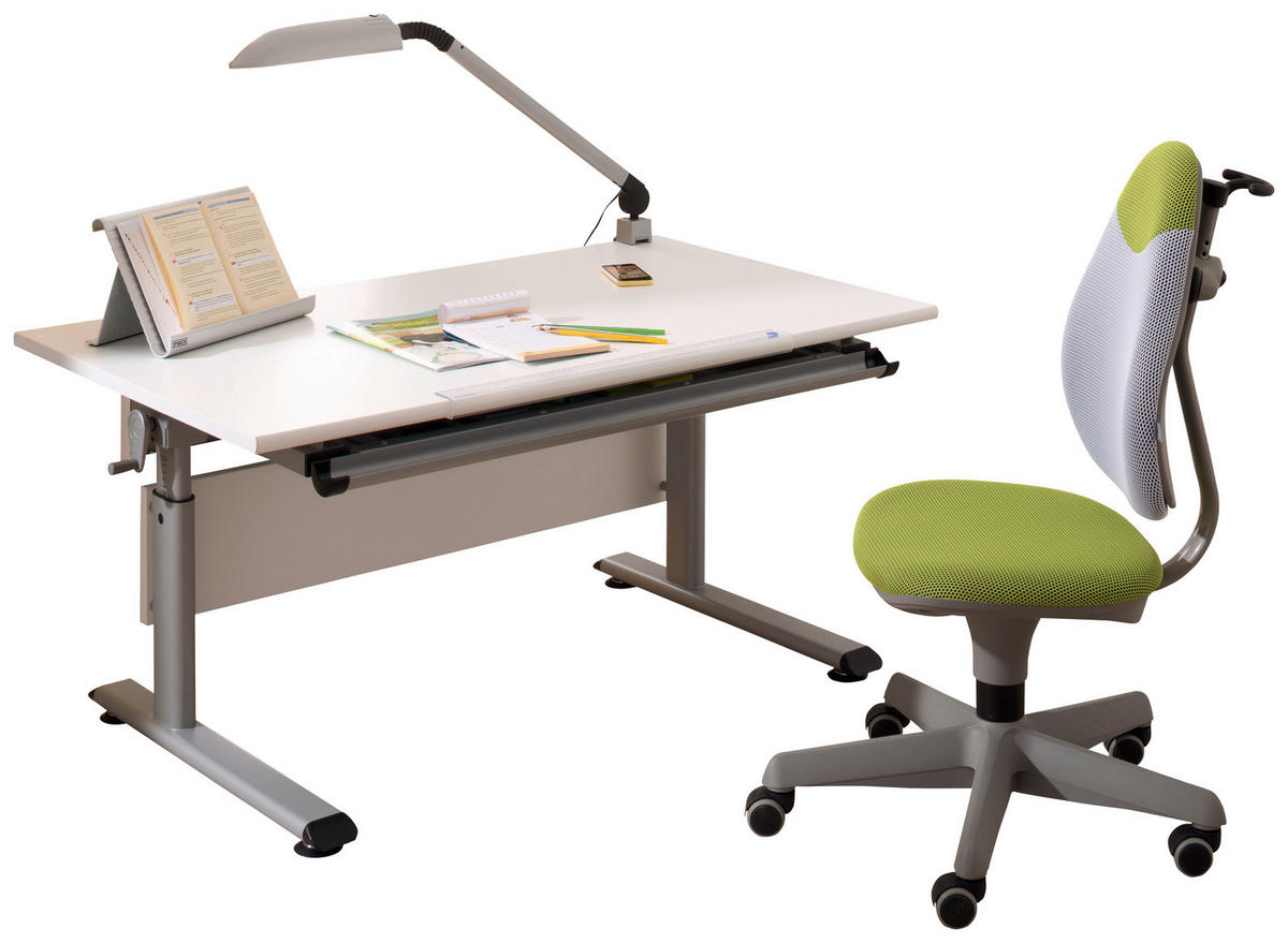 JUGENDSCHREIBTISCH 120/70/53-79 cm  in Silberfarben, Weiss  - Weiss/Silberfarben, Basics, Holzwerkstoff/Metall (120/70/53-79cm) - Paidi