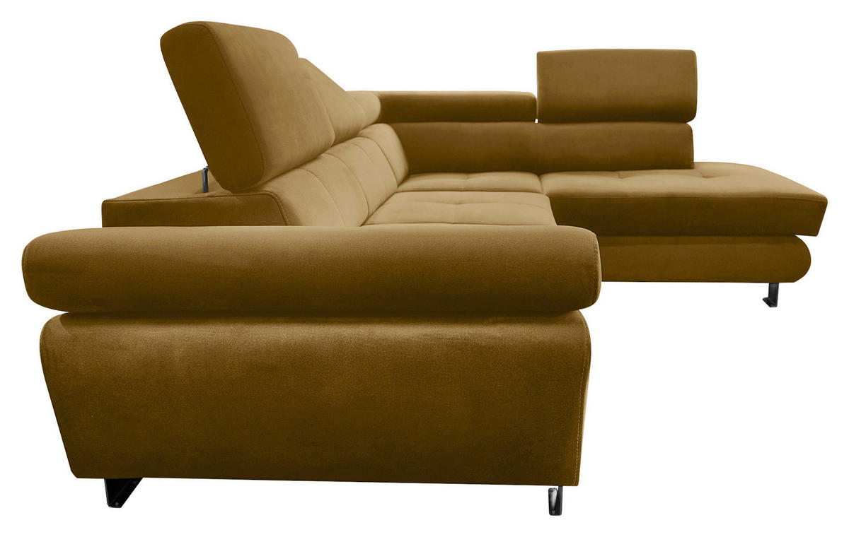 ECKSOFA Senfgelb Webstoff Bettkasten, Schlaffunktion, Rücken echt, Armteilverstellung, Kopfteilverstellung  - Chromfarben/Senfgelb, MODERN, Textil/Metall (278/205cm) - Stylife