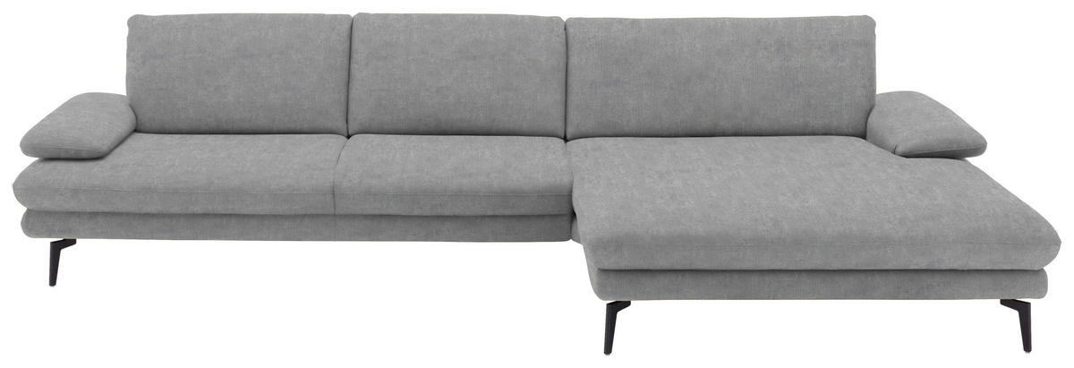 ECKSOFA in Velours Hellgrau  - Hellgrau/Schwarz, Design, Textil/Metall (310/180cm) - Dieter Knoll