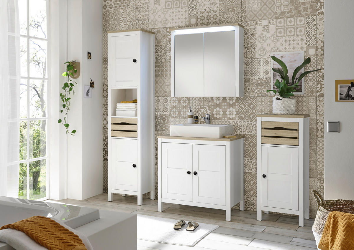 MASCĂ PENTRU LAVOAR 80/79/47 cm  - alb/stejar San Remo, Romantik / Landhaus, plastic/material pe bază de lemn (80/79/47cm) - Xora