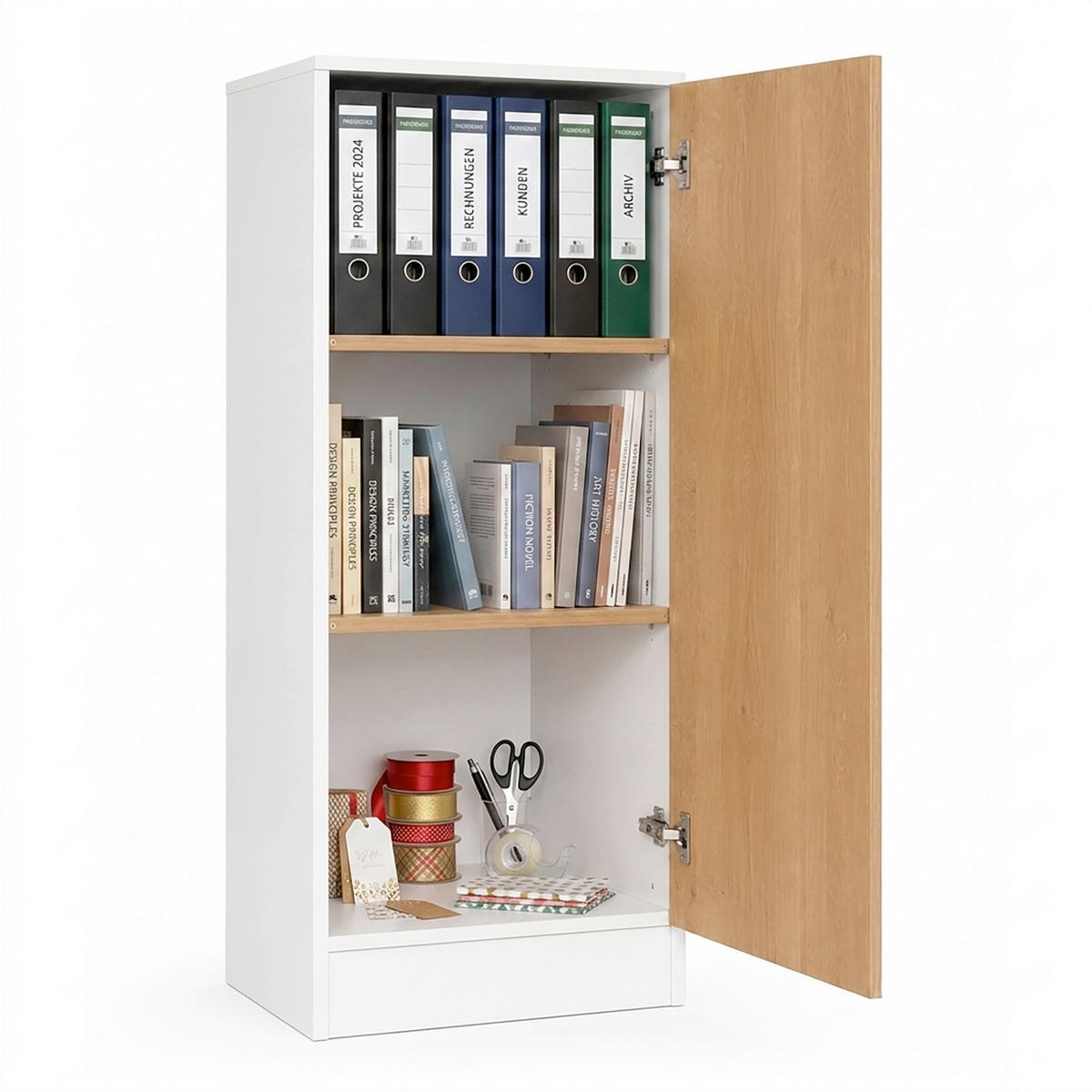 AKTENSCHRANK Weiß, Honigeiche  - Honigeiche/Weiß, MODERN, Holzwerkstoff (52/114/32cm) - MID.YOU