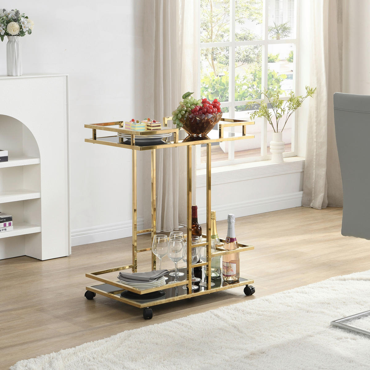 SERVIERWAGEN in Goldfarben  - Goldfarben, Design, Glas/Kunststoff (67,5/43/83,5cm) - MID.YOU