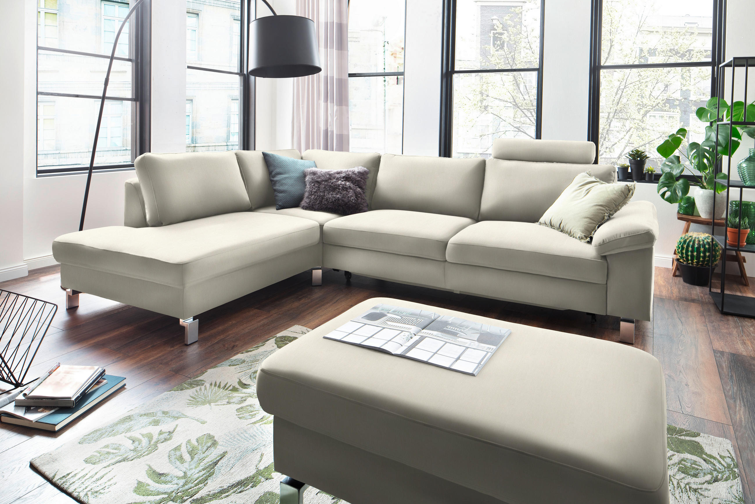 ECKSOFA in Velours Naturfarben, Beige  - Chromfarben/Beige, Design, Textil/Metall (200/282cm) - Pure Home Lifestyle