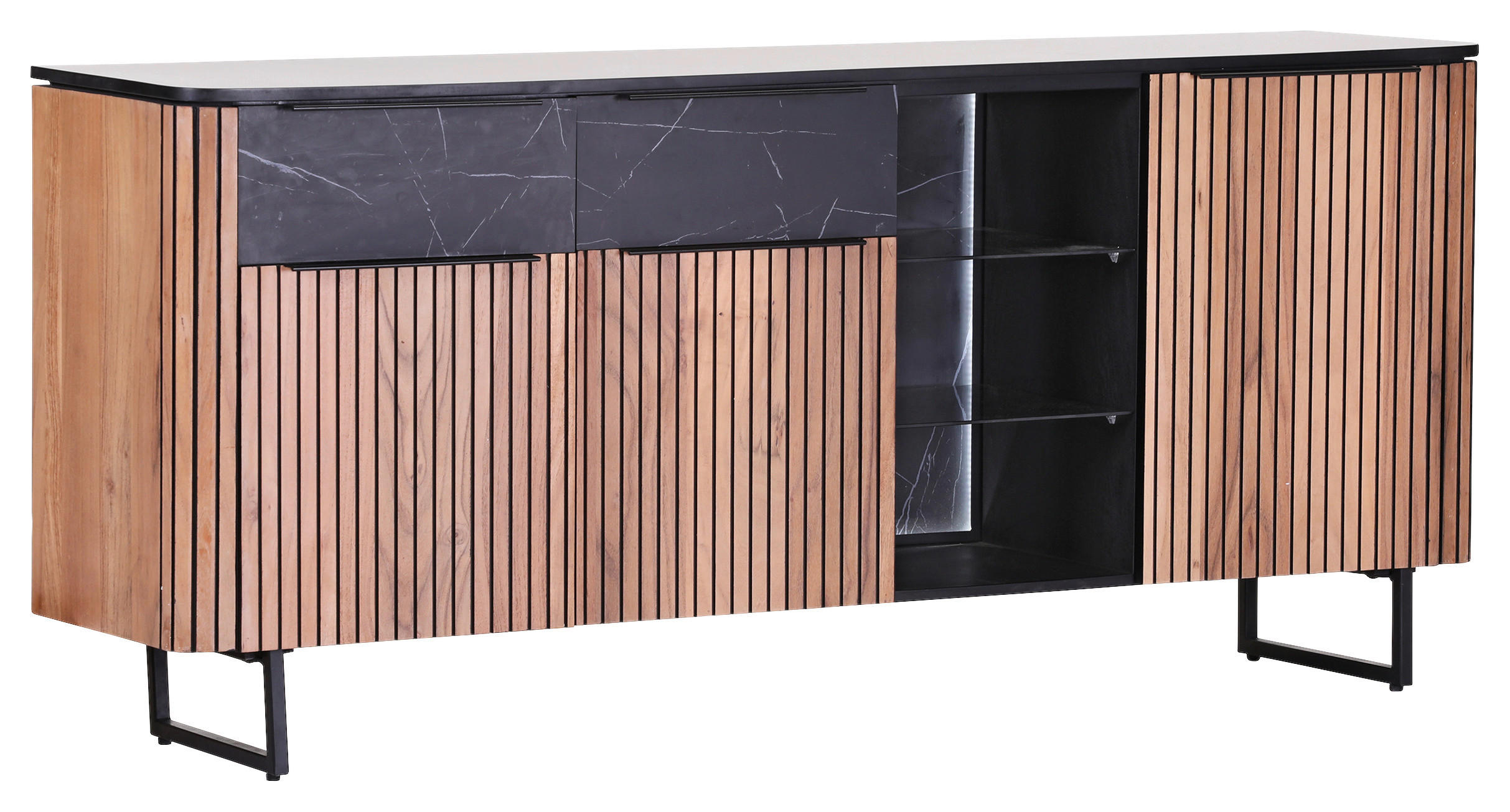 SIDEBOARD  in 180/80/42 cm  - Schwarz/Naturfarben, LIFESTYLE, Glas/Holzwerkstoff (180/80/42cm) - Landscape
