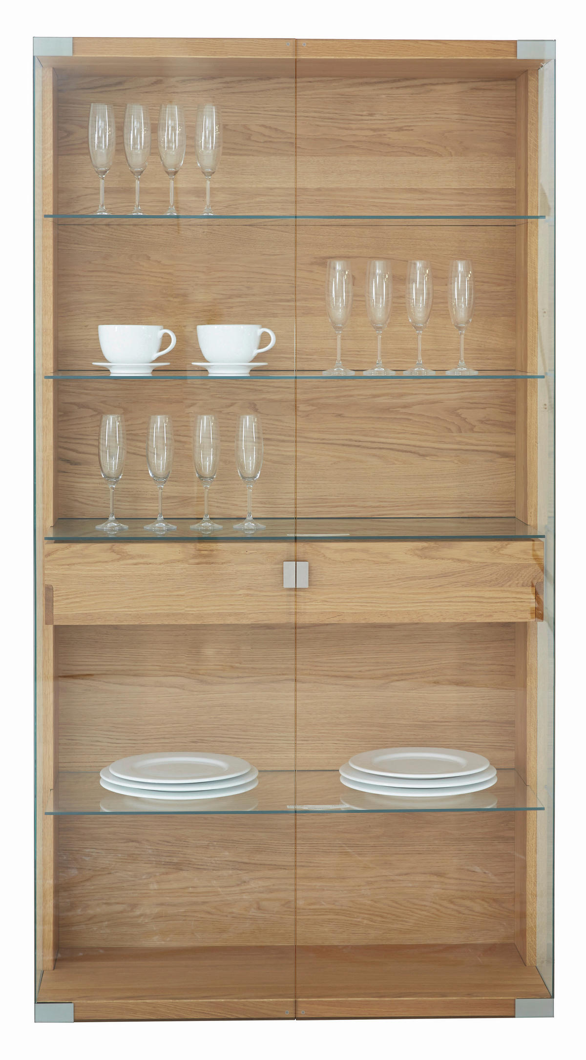 VITRINE  in massiv Eiche Eichefarben - Edelstahlfarben/Eichefarben, Design, Glas/Holz (100/190/44cm) - Team 7