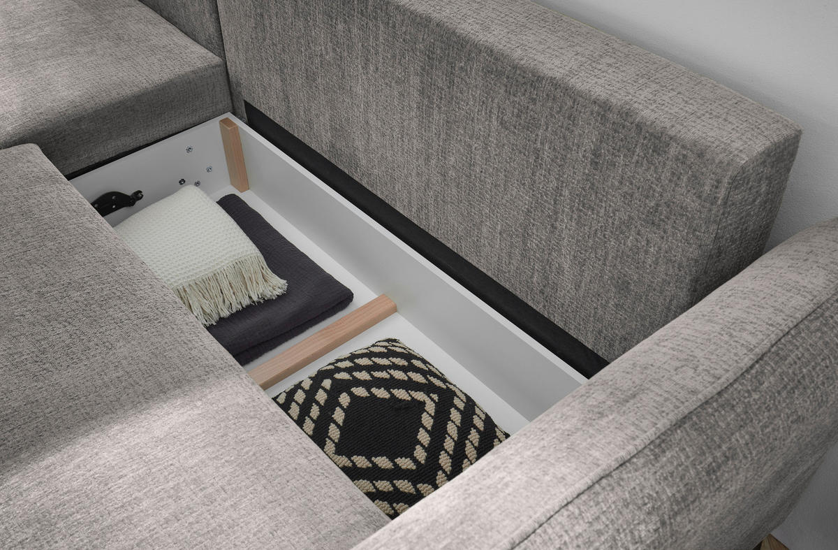 HÖRNBÄDDSOFFA 3-sits i chenille gråbrun  - gråbrun/svart, Basics, textil/plast (286/192cm) - Livetastic