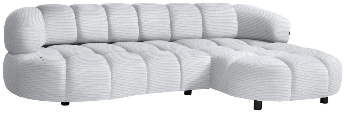 ECKSOFA in Cord, Velours Hellgrau  - Hellgrau/Schwarz, Design, Holz/Textil (284/183cm) - Welnova