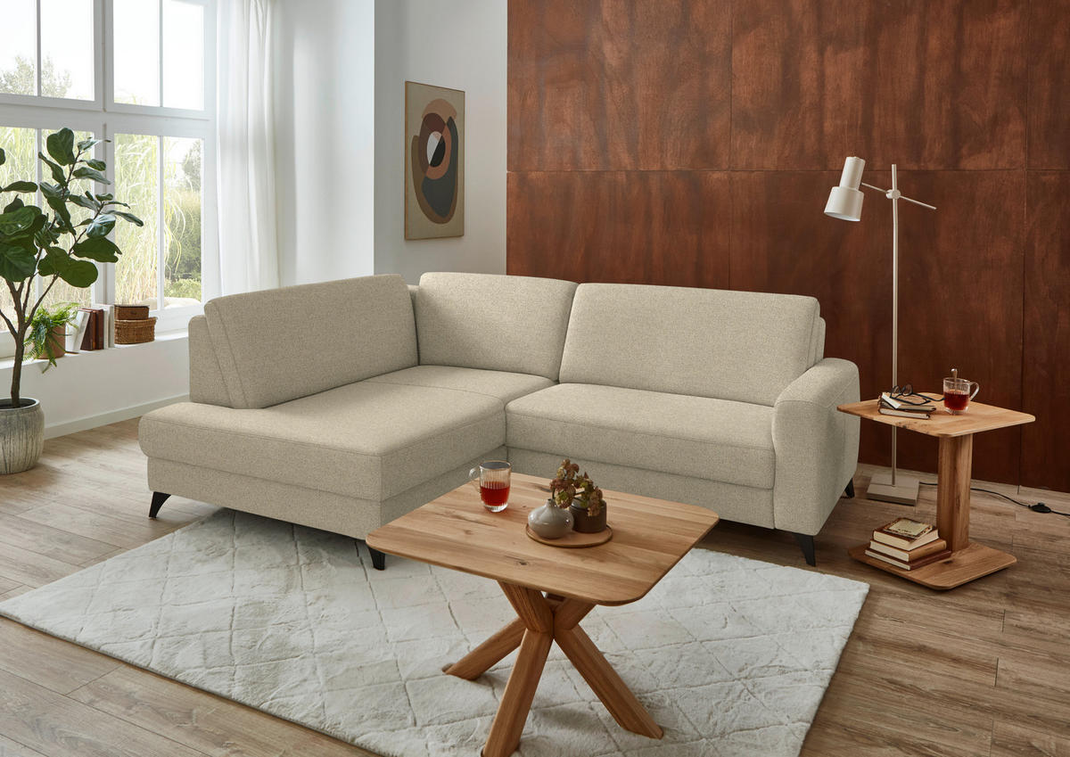 ECKSOFA  Chenille Sandfarben  - Sandfarben/Schwarz, Design, Textil/Metall (182/239cm) - Beldomo Comfort