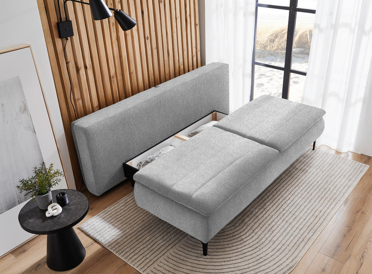 BOXSPRINGSOFA in Webstoff Hellgrau  - Hellgrau/Schwarz, Konventionell, Textil/Metall (204/93/100cm) - Livetastic